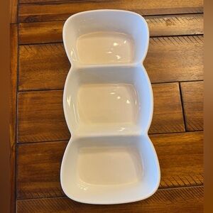 White porcelain divided condiment/sauce dish.